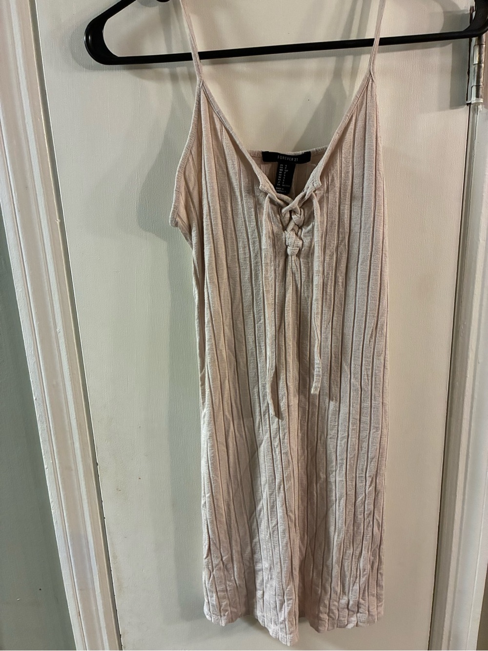 Forever 21 Light Beige Ribbed Lace Up Tank Top Women's Size Small Spaghetti Top